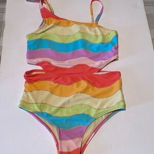 Girls Swimwear  multicolor  bow on one shoulder, - slightly used